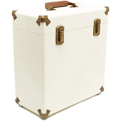 Abbildung von GPO CASE12 Tragbares Aufbewahrungsbox für 12&quot; Schallplatten (für bis zu 30 Vinyl Schallplatten), Creme
