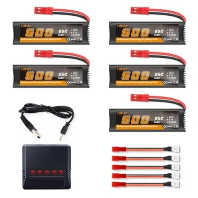 Abbildung von VICMILE 3.7V Lipo Akku 600mAh with JST Plug 1S 25C RC Battery X5 Charger Fit for UDI U817 U817A U818A V959 V222 V929 Drone Quadcopter 5PCS