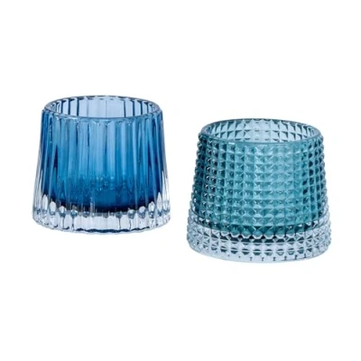 Abbildung von levandeo 2er Set Teelichthalter H7cm Glas Blau Kerzenhalter Tischdeko Kerzen Retro Deko Windlichter
