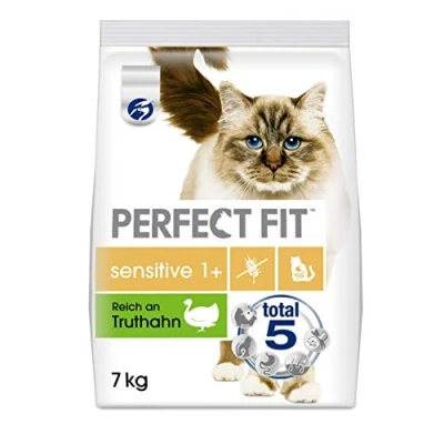 Abbildung von Perfect Fit Sensitive 1+ Katzentrockenfutter reich an Truthahn, 7kg (1 Beutel) Premium Katzenfutter für erwachsene, sensible Katzen ab 1 Jahr, ohne Weizen &amp; Soja, zur Unterstützung der Verdauung