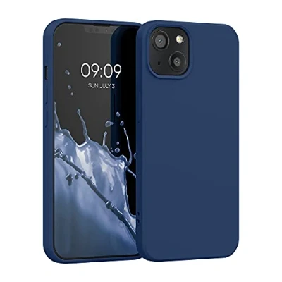 Abbildung von kwmobile Hülle kompatibel mit Apple iPhone 13 gummierte TPU Silikon Handyhülle Schutzhülle für kabelloses Laden Case in Marineblau