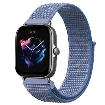 Abbildung von Niboow 20mm Armband für Amazfit GTS 4/GTS 4 Mini/GTS 3/GTS 2 2e/GTS 2/GTR Mini/GTR 42mm, Nylon Weich Armbänder Uhrenarmband Bip 3 Pro/Bip 3/Bip S/Bip Lite/Bip U Pro Blau
