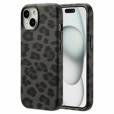 Abbildung von Apple iPhone 15 Hülle MagSafe Kunstleder Selencia Backcover Handyhülle Schwarz