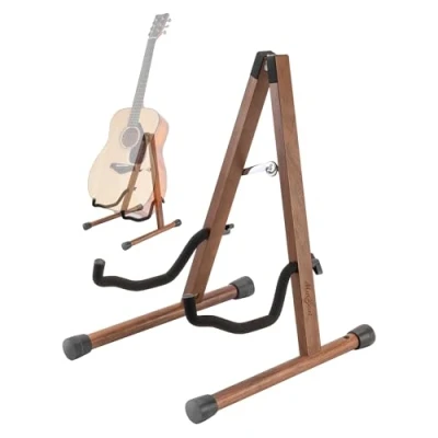 Abbildung von Musbeat Gitarrenständer, Gitarrenständer Holz, Akustik Gitarrenstände mit Gepolstertem Schaumstoff, Schwarze Walnuss Gitarren Ständer für Akustikgitarre, E Gitarren, A Rahmen Boden