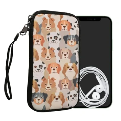 Abbildung von kwmobile Handytasche für Smartphones M 5,5&quot; Neopren Handy Tasche Hülle Cover Case Schutzhülle Viele Hunde Weiß Hellbraun Grau 15,2 x 8,3 cm Innenmaße
