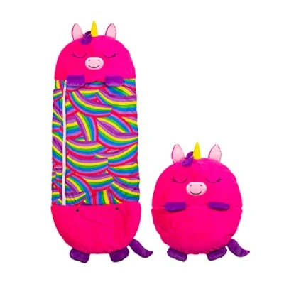 Abbildung von Happy Nappers Einhorn pink Large 6 12 Jahre Spielen kuscheln schlafen Flauschiger Kinderschlafsack 4 Motive 2 in 1 Kuscheltierschlafsack &amp; Kissen für Mädchen und Jungen