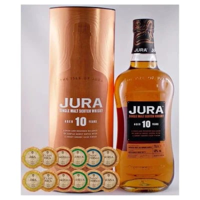 Abbildung von Jura 10 Jahre Single Malt Whisky + 12 Edelschokoladen in 6 Sorten
