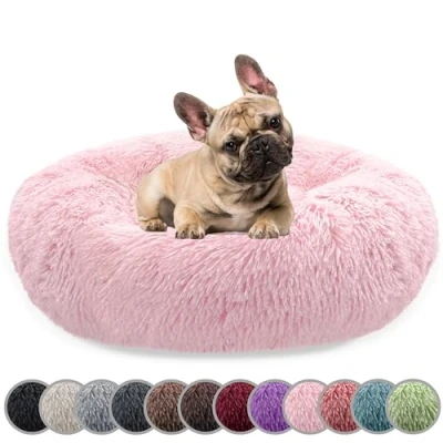 Abbildung von Bluzelle Tierbett Premium Hundebett Hundekissen Donut / Katzenbett Katzenkissen S, Flauschig Kuschelig Weiches Kunstfell, für Mittlere Hunde Hundekorb Rund Waschbar Plüsch Kissen Tier Bett