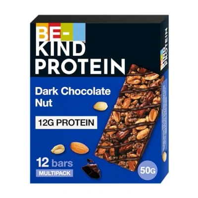 Abbildung von BE KIND Protein Riegel, glutenfreier Snack Dark Chocolate Nut, hoher Ballaststoffgehalt, Proteinquelle, ohne künstliche Farb , Aroma oder Konservierungsstoffe, 12 x 50g