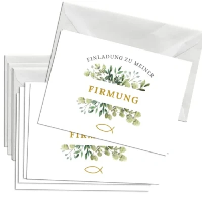 Abbildung von Briefzauber 12x Einladungskarten Firmung mit Umschlägen Din A6 Set Einfüllhilfe für Firmfeier Motiv: Blumig
