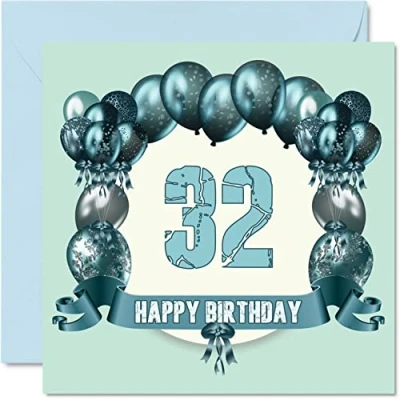 Abbildung von Stuff4 Lustige Geburtstagskarte zum 32. Geburtstag für Männer Geburtstagsballons Happy Birthday Karte Vater, Tante, Onkel, Tochter, Cousin, Sohn, Schwester, Mutter, Bruder, 145 mm x