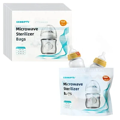 Abbildung von ECOOPTS 12 Mikrowellen Dampf Sterilisatorbeutel, wiederverwendbar, Mikro Steam Beutel für Babyflaschen und Milchpumpe, Sterilisator Teile, Dampfbeutel
