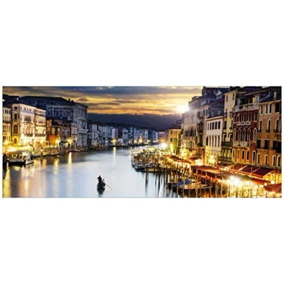Abbildung von Wallario Glasbild Canal Grande in Venedig am Abend mit untergehender Sonne 32 x 80 cm Wandbilder Glas Premium Qualität: Brillante Farben, freischwebende Optik