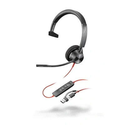 Abbildung von Schnurgebundenes USB C Headset Poly Blackwire 3310 Flexibler Mikrofonarm Monaurales Design Verbindung mit PC/Mac über oder A Kompatibel Teams, Zoom