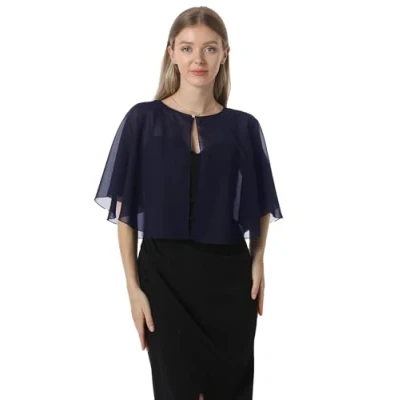 Abbildung von Weiche Capelets Umhang Schals und Wraps für Kleider, Chiffon, Sträucher, Hochzeit, Blau Einheitsgröße