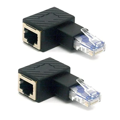 Abbildung von HTGuoji Abgewinkelter RJ45 Ethernet Adapter, 90 Grad 8P8C Stecker auf Buchse Cat5e Cat6 Netzwerk Patch 2 Stück (rechts)