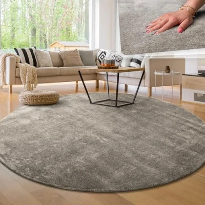 Abbildung von Paco Home Moderner Kuscheliger Wohnzimmer Teppich Kurzflor waschbar flauschig Weich Einfarbig Felloptik zeitlos stilvoll rutschfest pflegeleicht, Grösse:120 cm Rund, Farbe:Grau