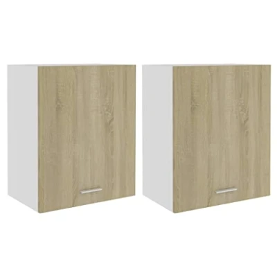 Abbildung von vidaXL 2X Hängeschrank 2 Regalböden Küchenschrank Küche Schrank Einbauküche Küchenzeile Küchenmöbel Oberschrank Sonoma Eiche 50x31x60cm Holzwerkstoff