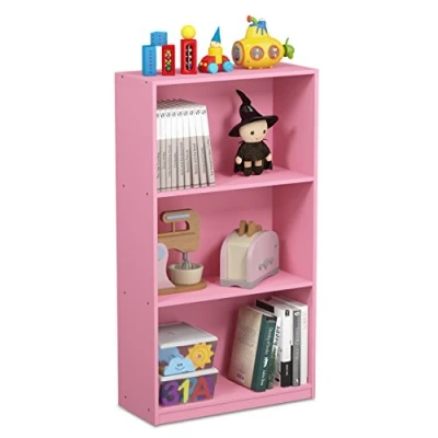 Abbildung von Furinno Basic Bücherregal mit 3 Fächern, Aufbewahrungsregal, holz, Rosa, 23.5 x 55.25 100.33 cm