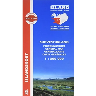 Abbildung von Island. Südwest 1 : 300 000: Sudvesturland, Fjördungskort. Mit Informationen und Farbfotos. Text in isländisch, englisch, deutsch, französisch. ... menning) (South West Iceland Map 1:300 000)