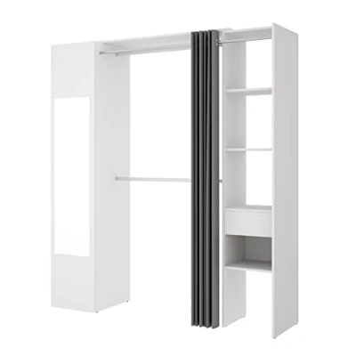 Abbildung von Vente unique Kleiderschrank mit Vorhang &amp; 1 Tür + Spiegel B 177 cm Weiß und Grau Bertrand