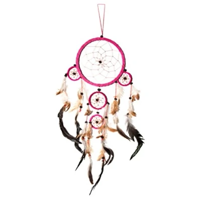 Abbildung von Ca 60cm x 16cm Traumfänger Dreamcatcher Rot Pink Leder Indianer Gute Träume