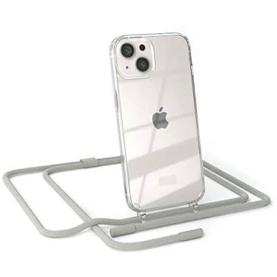 Abbildung von EAZY CASE kombinierbare Handyketten kompatibel mit iPhone 13, Transparente Silikon Hülle rundem Umhängeband, abnehmbar durch abschraubbare Endstücke, Band, Schultergurt, Taupe