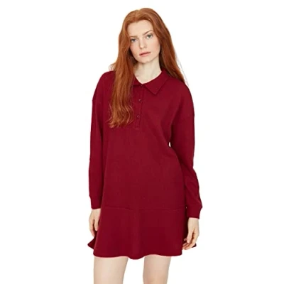 Abbildung von TRENDYOL Damen Midi A line Plus Size Dress Kleid, Burgundy, XL