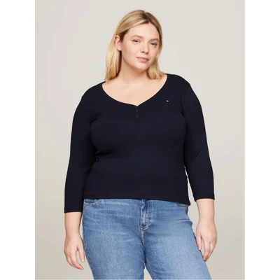 Abbildung von Tommy Hilfiger Curve V Shirt CRV SLIM 5X2 RIB HENLEY 3/4 Große Größen