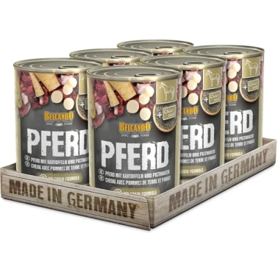 Abbildung von BELCANDO Nassfutter für Hunde, Pferd mit Kartoffel, 6X 400g Dose, Hundefutter nass, alle Rassen, Made in Germany