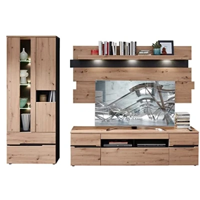 Abbildung von Wohnwand Artisan Eiche 287 cm Beleuchtung MEMPHIS