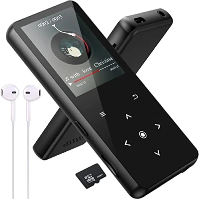 Abbildung von MP3 Player, 32 GB, Bluetooth 5.0, verlustfreier Musik HiFi, tragbarer Lautsprecher, integrierter HD Video, Sprachaufnahme, FM Radio, E Book, unterstützt bis zu 128 GB