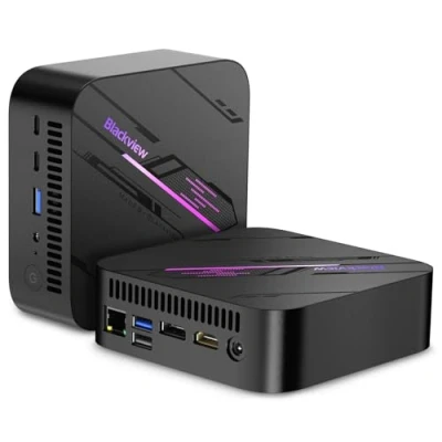 Abbildung von Blackview MP100 Mini PC Gaming AMD Ryzen 7 5825U(8C/16T,bis zu 4.5 GHz),Windows 11 Pro LPDDR4 16GB RAM 512GB NVME PCIe3.0 SSD,WiFi6/USB 3.2 * 2/4K UHD/RGB Lights/Type C 3.0 2/BT 5.2
