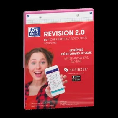 Abbildung von Oxford Revision 2.0 Karteikarten, DIN A5 (14,8 x 21 cm), kleine Karos, Vorder / Rückseite, Fuchsia, 50 Stück