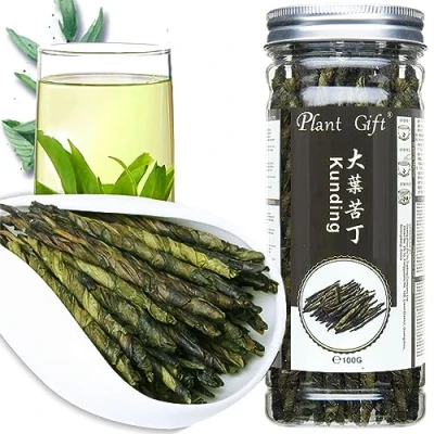 Abbildung von Plant Gift Kuding Plus Tea 苦丁茶 Kräuter Bio Nadel Tee Ku Ding CHA, Chines China, natürliche Gesundheit Clearing Wärme verlieren Gewicht Ilex Kudingcha 100g / 3.5oz