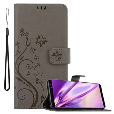 Abbildung von Cadorabo Hülle kompatibel mit Samsung Galaxy Note 8 Blumen Design aus Kunst Leder Flip Klappbare Stoßfeste Magnetische [Standfunktion] [Kartenfächern] Cover für Tasche in Grau