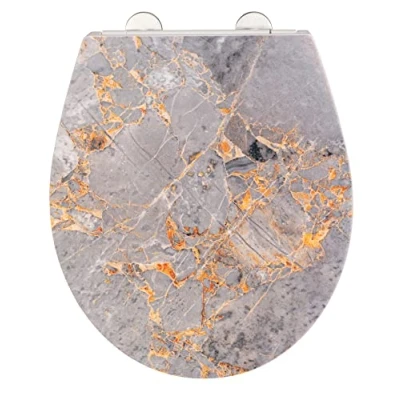 Abbildung von WENKO WC Sitz &quot;Grey Marble&quot;, mit Relief, aus antibakteriellem Duroplast