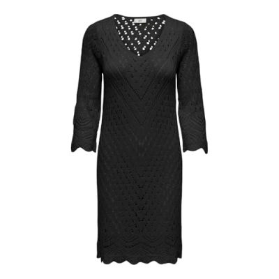 Abbildung von JdY Damen Strickkleid JDYSun 3/4 V Neck gehäkeltes Sommerkleid 15324539 Black L