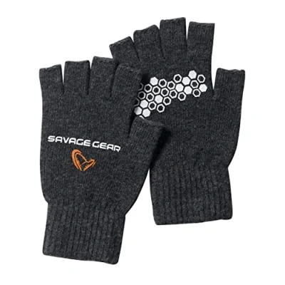 Abbildung von Savage Gear Knitted Halbfingerhandschuh dunkel Grau Melange M Angelhandschuhe