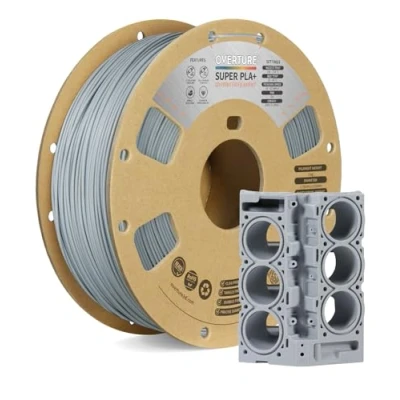 Abbildung von OVERTURE Super PLA+ Filament 1.75mm, 1kg Spule (2.2lbs), Maßgenauigkeit +/ 0.03 mm, für 3D Drucker (Hellgrau)