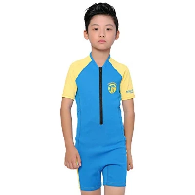 Abbildung von Cressi Little Shark Jr Shorty 2mm Kurzarm Neoprenanzug für Kinder,Aquamarine/Gelb, 3/4 Jahre