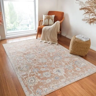 Abbildung von Surya Dakar Teppich waschbar in Waschmaschine Vintage Boho Wohnzimmer, Esszimmer, Küche Traditionelle Teppiche, Orientalischer Style, Groß 120x170cm Braun