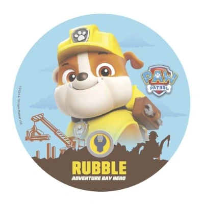 Abbildung von Dekora Tortendeko Für Kindergeburtstage Essbarer Tortenaufleger Paw Patrol Rubble 20 cm Diameter Cake Topper aus Esspapier Glutenfrei, Laktosefrei, Ohne Zuckerzusatz Vegetarier Geeignet