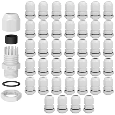 Abbildung von hb digital 40х Kabelverschraubung M12 für 3 6,5mm Kabeldurchmesser IP68 staub &amp; wasserdicht mit Gummidichtung Gegenmutter Klemmlamellen Stopfbuchse Isolation Kabeleinführung Weiss