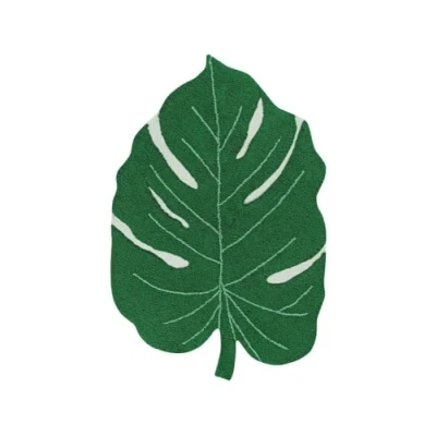Abbildung von Lorena Canals Waschbarer Teppich Monstera, Baumwolle, Grün, 120 x 160 30 cm