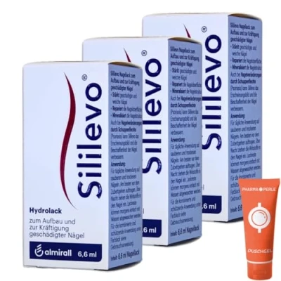 Abbildung von Sililevo Hydrolack 3x 6,6 ml I Aufbau und Kräftigung geschädigter Nägel Medizinischer Nagelstärker Nagelspliss, Nagelbruch, Nagelpsoriasis Spar Set plus Pharma Perle