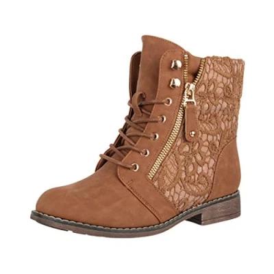 Abbildung von Elara Damen Stiefeletten Worker Boots Spitze Chunkyrayan B9812 KB Camel 36
