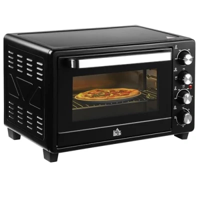 Abbildung von HOMCOM Minibackofen 32L Mini Ofen mit Grillrost, Backblech, 3 Kochmodi, Edelstahl, Schwarz
