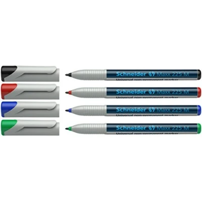 Abbildung von Schneider 225 M Universal Marker (Non Permanent, feucht abwischbar, 1,0 mm) 4er Etui schwarz/rot/blau/grün