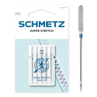 Abbildung von SCHMETZ 5 Nähmaschinennadeln Super Stretch HAX1 SP Nadeldicke 65/9 auf jeder gängigen Haushaltsnähmaschine einsetzbar